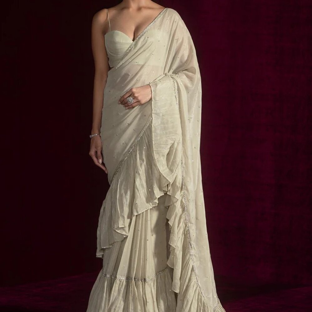 Dusty Green Saree (Size X-Small) - Picture 2 of 6